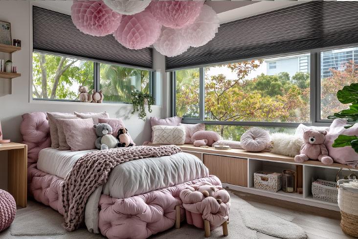 Honeycomb Blinds pink bedroom