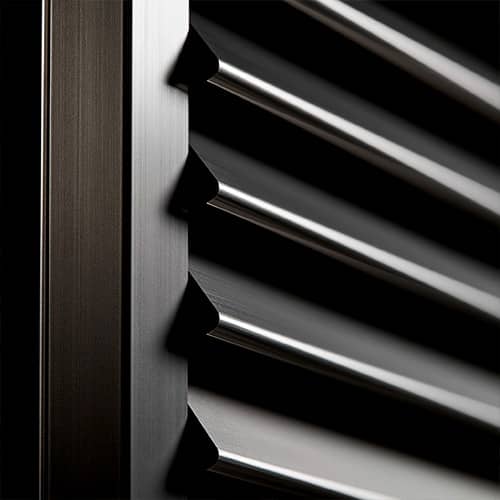 Close-up of raw aluminium outdoor shutter blades